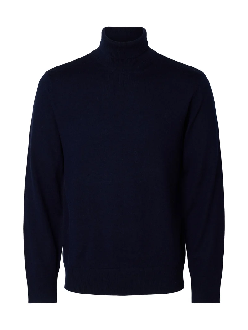 SLMTRAY BRUSHED LS KNIT MERINO ROLL, Navy Blazer