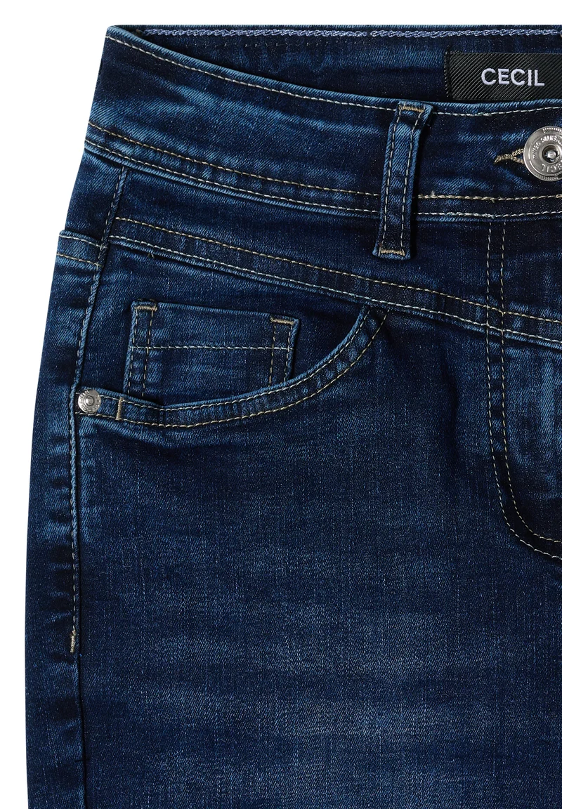 CECIL - High Waist Slim Leg Jeans im Slim Fit - Farbe: mid blue used wash