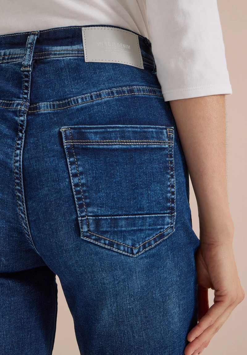 CECIL - High Waist Slim Leg Jeans im Slim Fit - Farbe: mid blue used wash