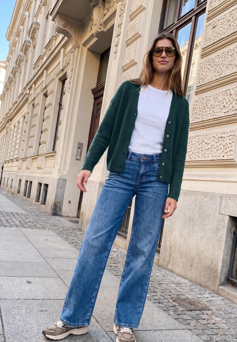 V-neck cardigan, mossed green mel.