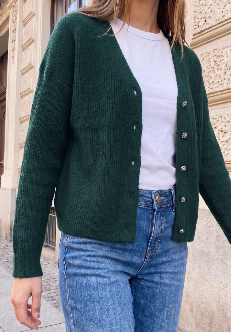 V-neck cardigan, mossed green mel.