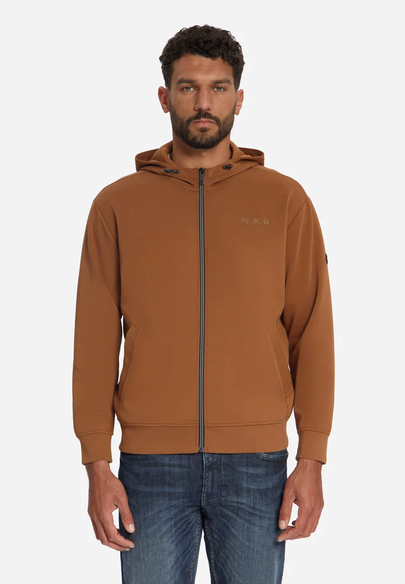 Sweater Full Zip Hooded, Caramel
