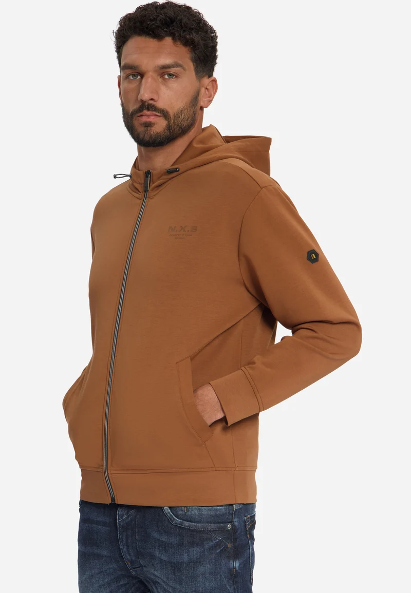 Sweater Full Zip Hooded, Caramel