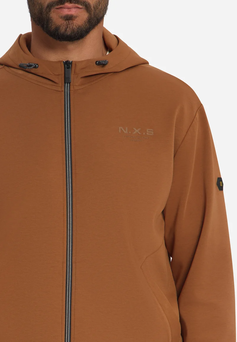Sweater Full Zip Hooded, Caramel