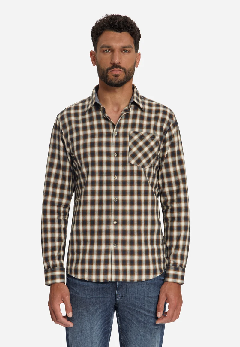 Shirt Yarn Dyed Check, Herringbone Weave, Caramel