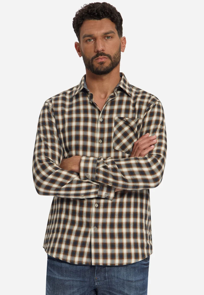 Shirt Yarn Dyed Check, Herringbone Weave, Caramel