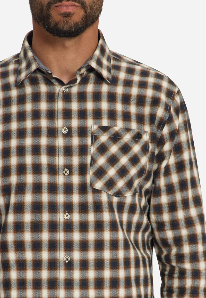 Shirt Yarn Dyed Check, Herringbone Weave, Caramel