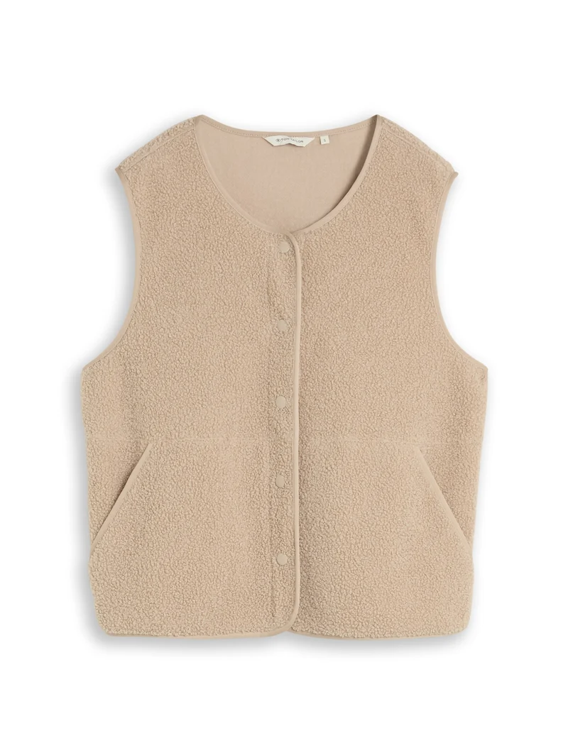 Sweatvest teddy with buttons, Gravel Beige