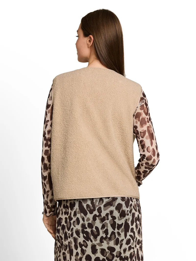 Sweatvest teddy with buttons, Gravel Beige