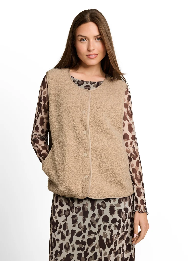 Sweatvest teddy with buttons, Gravel Beige