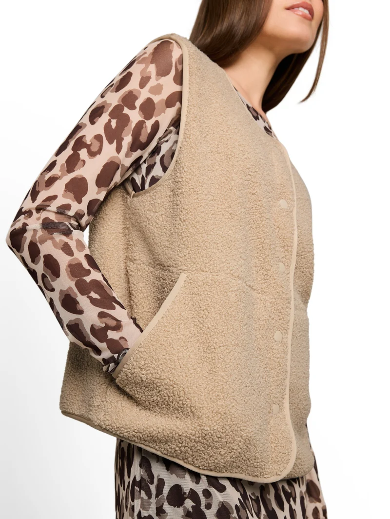Sweatvest teddy with buttons, Gravel Beige