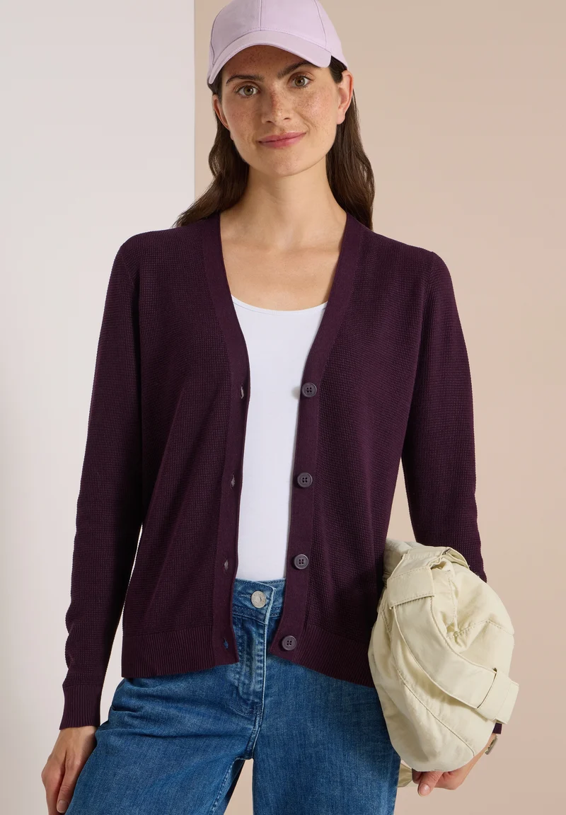 NOS_Structured V-Neck Cardigan, eggplant red