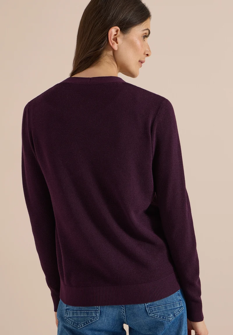 NOS_Structured V-Neck Cardigan, eggplant red