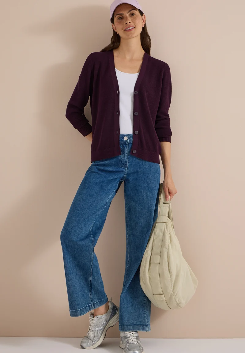 NOS_Structured V-Neck Cardigan, eggplant red