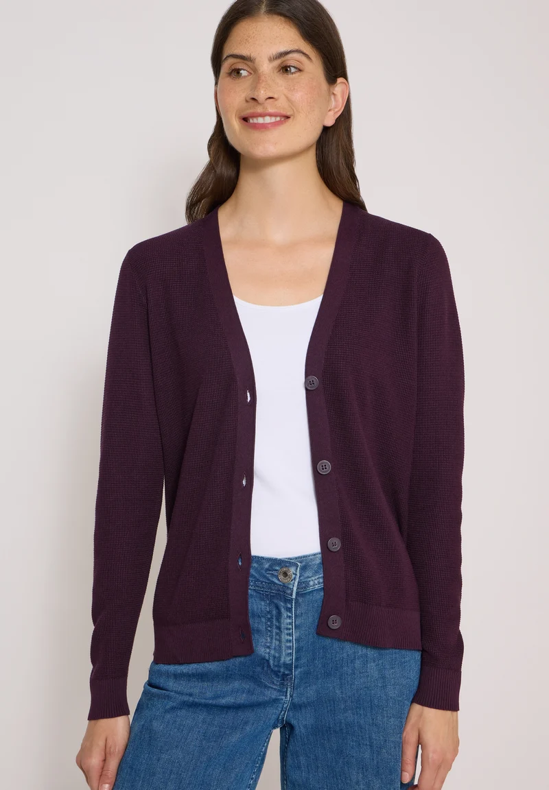 NOS_Structured V-Neck Cardigan, eggplant red