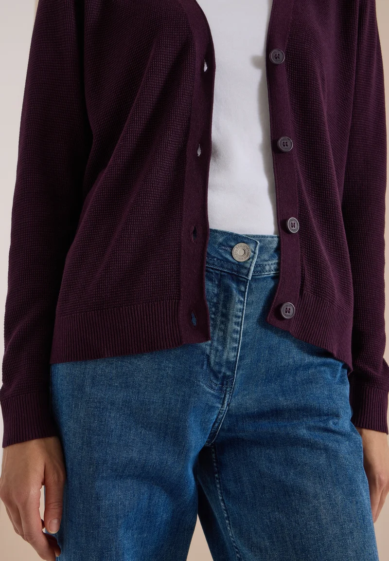 NOS_Structured V-Neck Cardigan, eggplant red
