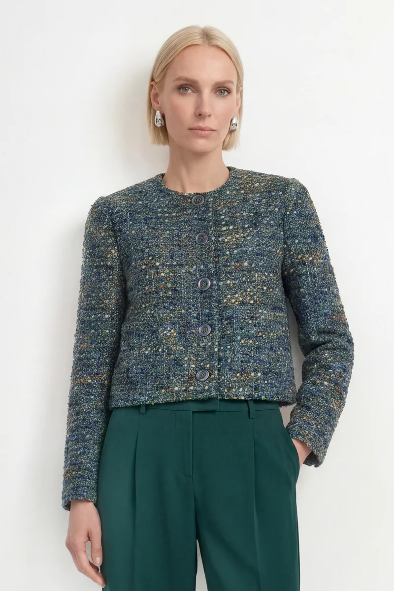 Boxy Boucle Jacket, blue jewel