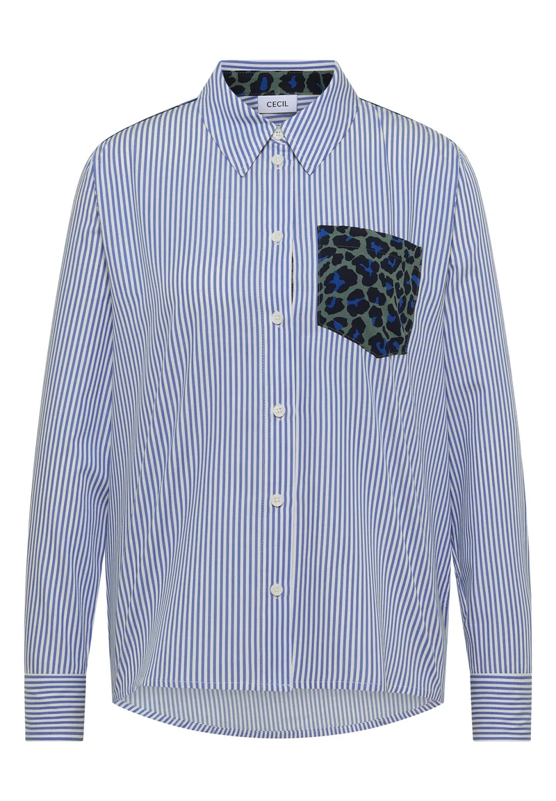 TOS Stripe Print Mix Blouse, blouse blue