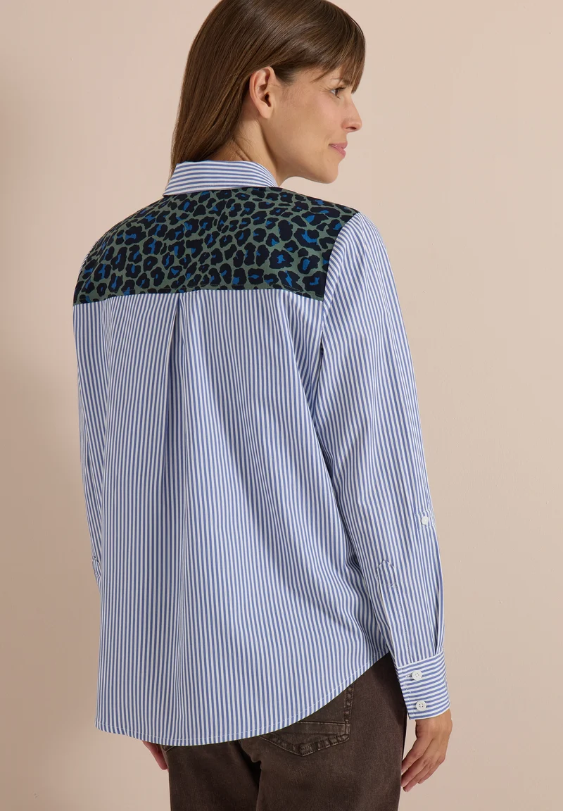 TOS Stripe Print Mix Blouse, blouse blue