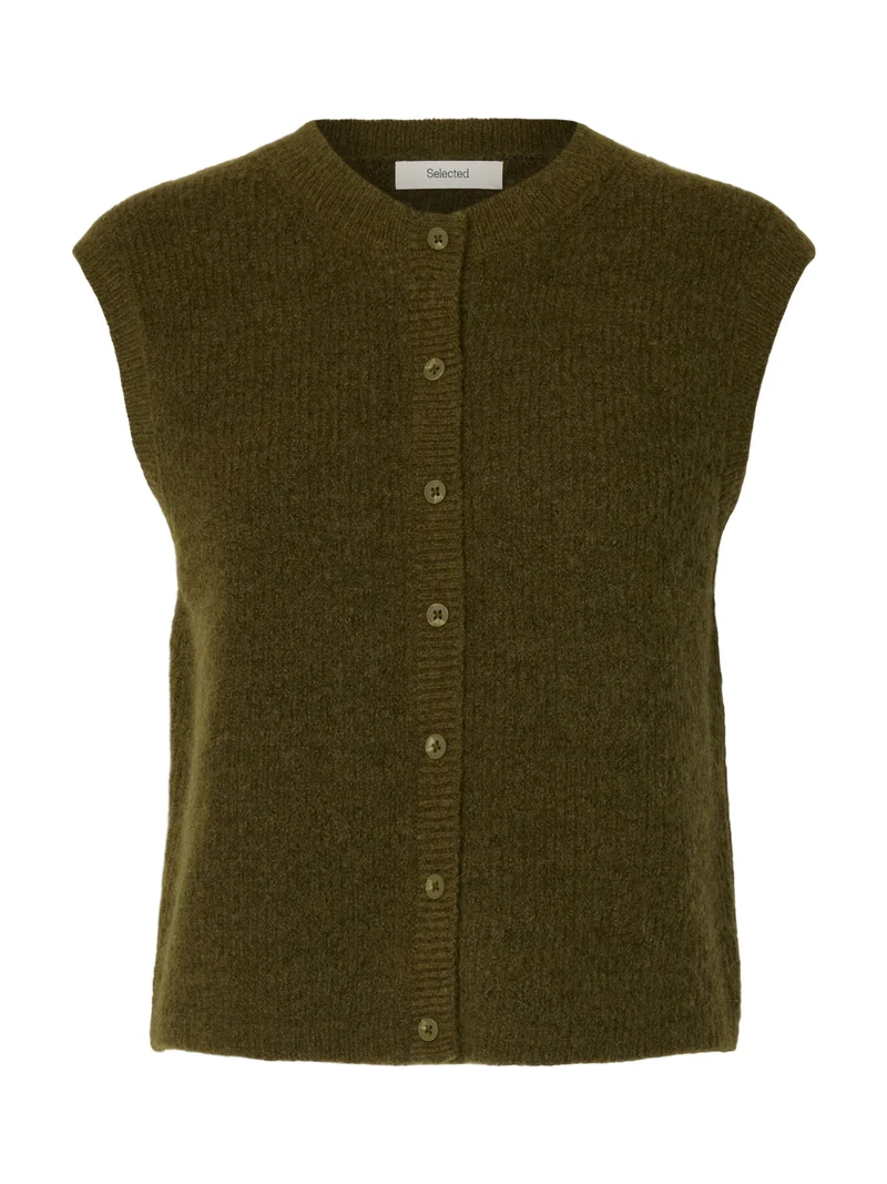 SLWLULU SL BUTTON O-NECK VEST NOOS, Fir Green/Melange