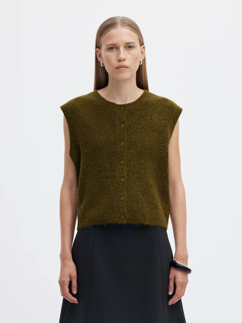 SLWLULU SL BUTTON O-NECK VEST NOOS, Fir Green/Melange