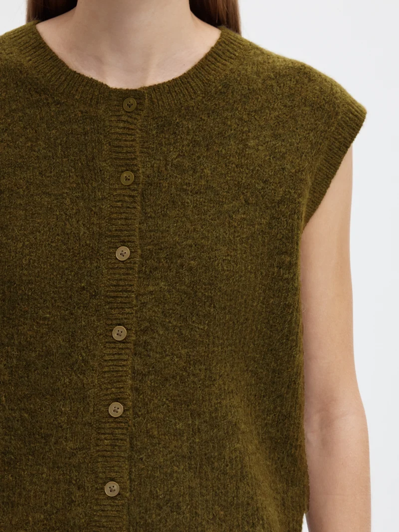 SLWLULU SL BUTTON O-NECK VEST NOOS, Fir Green/Melange