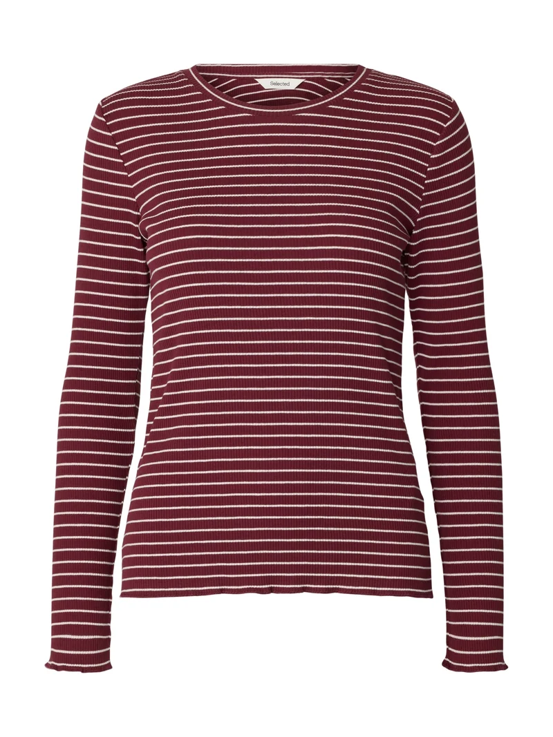 SLWANNA LS CREW NECK TEE STR NOOS, Tawny Port/W SNOW WHITE STRIPES - T