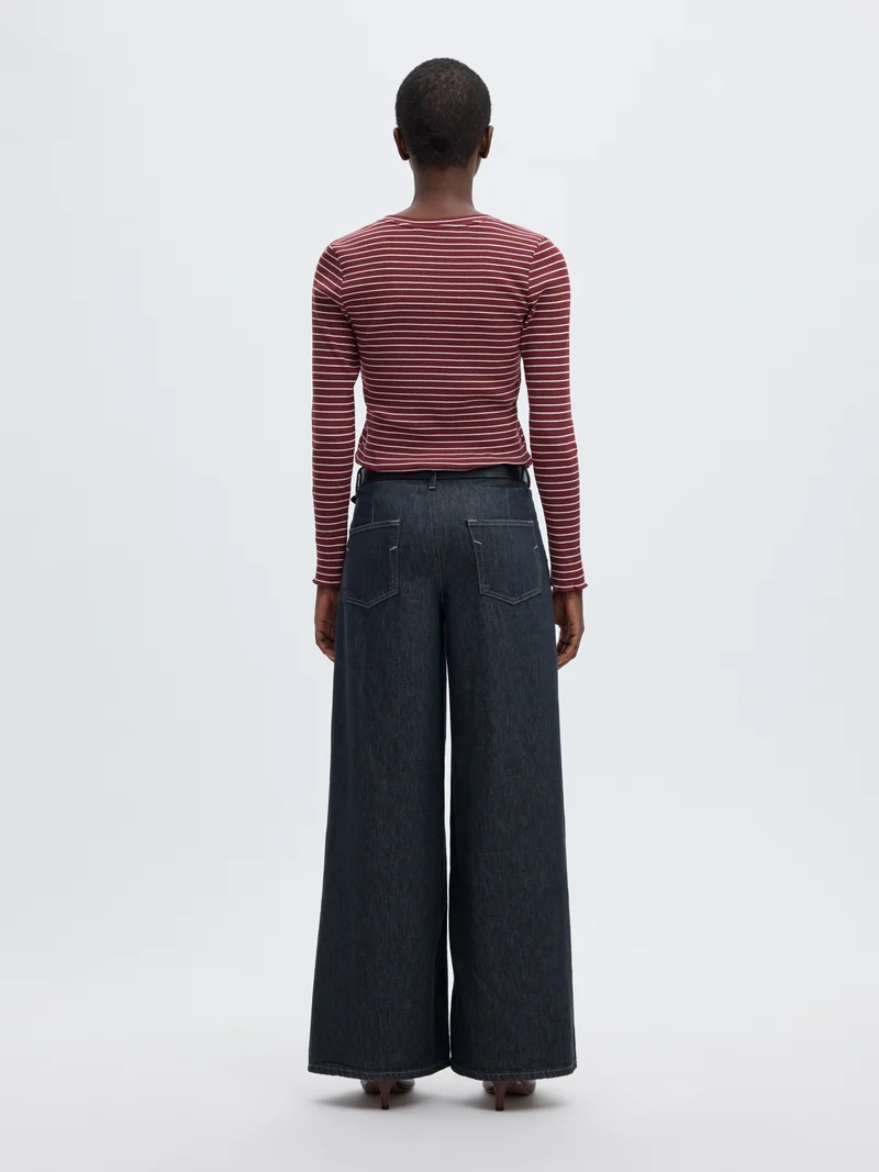 SLWANNA LS CREW NECK TEE STR NOOS, Tawny Port/W SNOW WHITE STRIPES - T