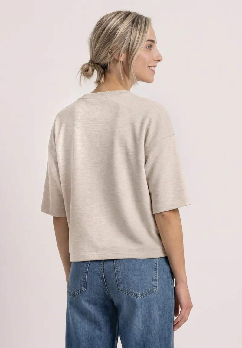Short Boxy Crewneck, clay sand mel.