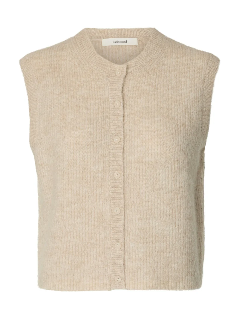 SLWLULU SL BUTTON O-NECK VEST NOOS, Birch/Melange