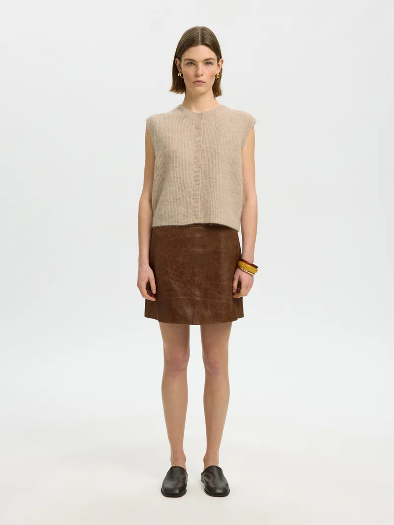 SLWLULU SL BUTTON O-NECK VEST NOOS, Birch/Melange