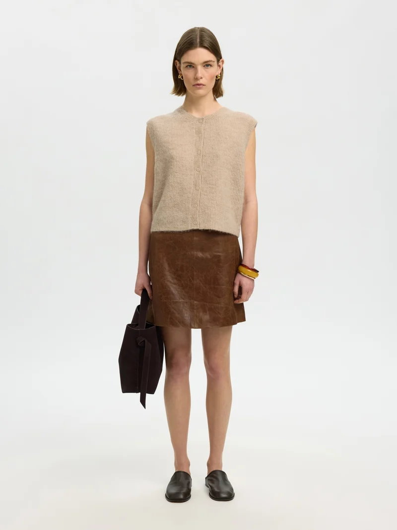 SLWLULU SL BUTTON O-NECK VEST NOOS, Birch/Melange