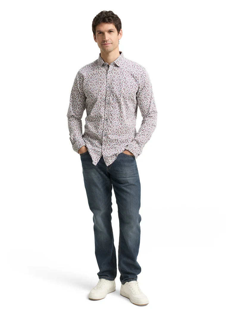 fitted printed stretch shirt, white irregular dot design