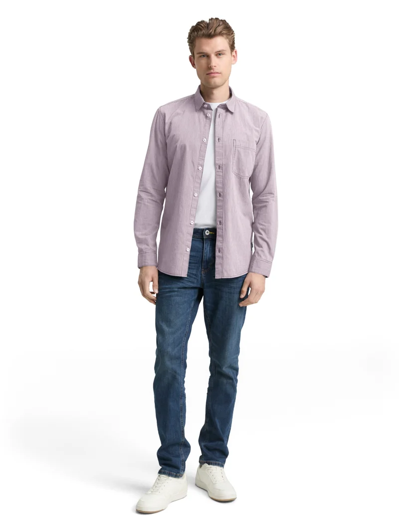 fitted striped shirt, red stripe