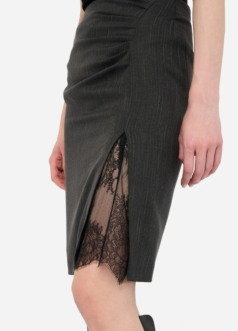 Pinstripe Skirt with Lace