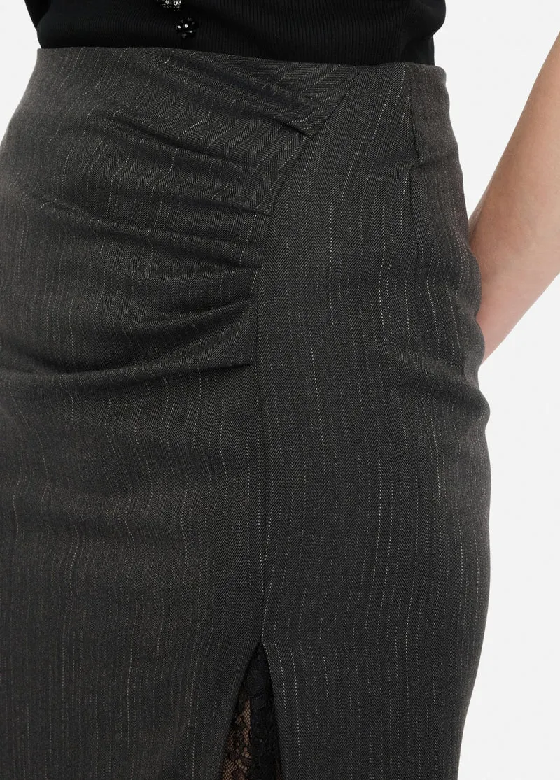 Pinstripe Skirt with Lace