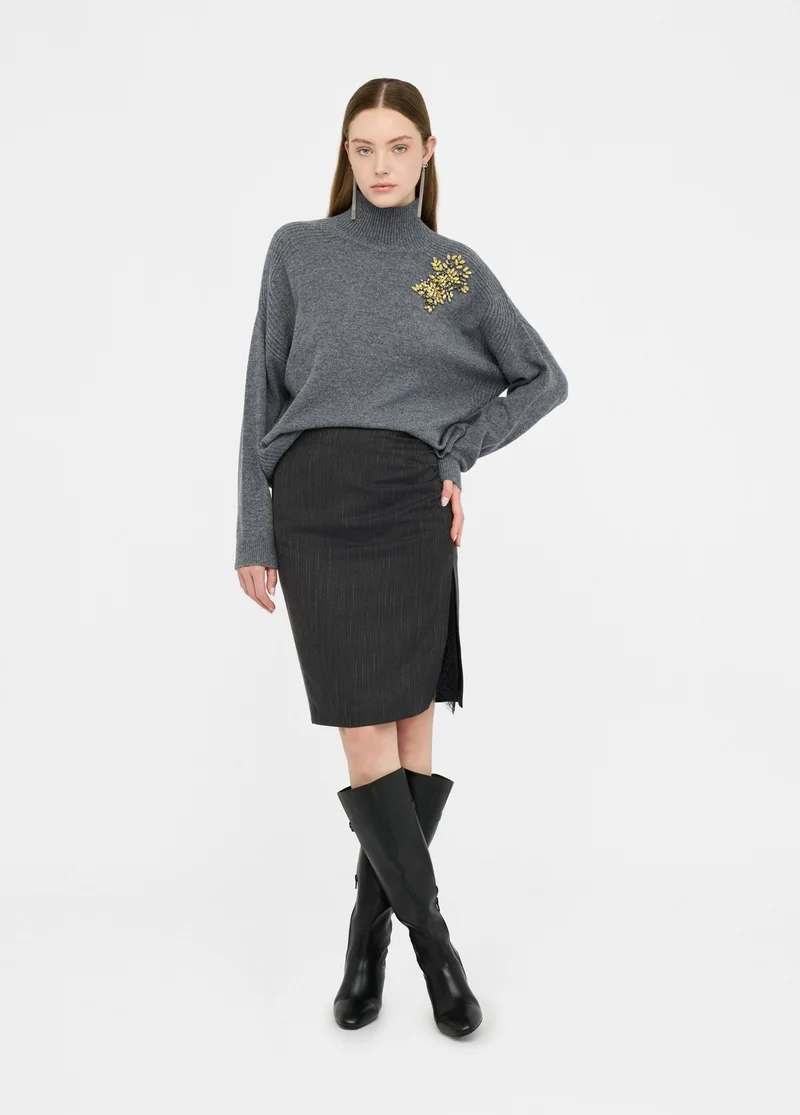 Pinstripe Skirt with Lace