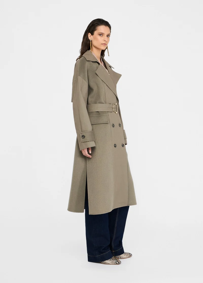 Double-Breasted Wool Trench Coat