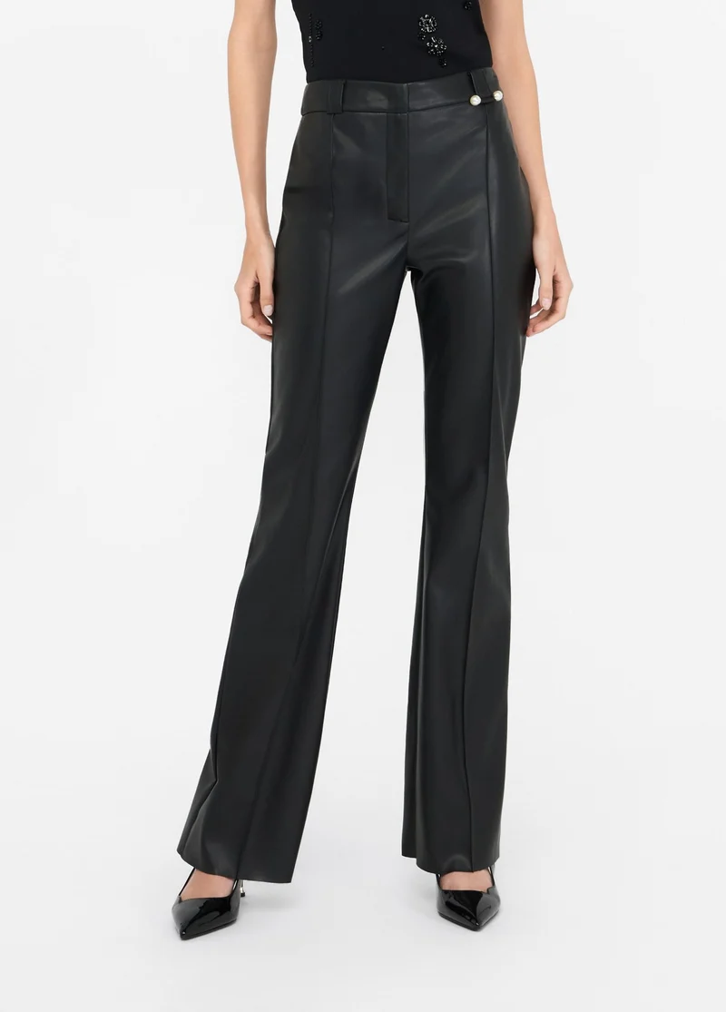Coated Fabric Flared Trousers