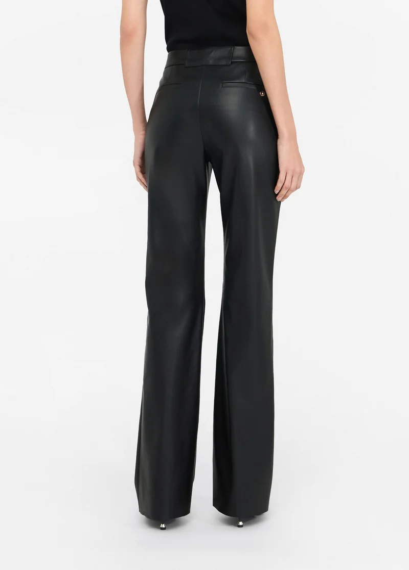 Coated Fabric Flared Trousers