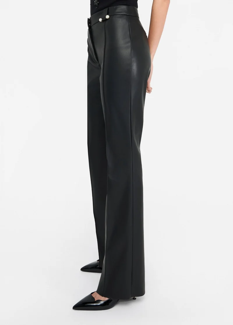 Coated Fabric Flared Trousers