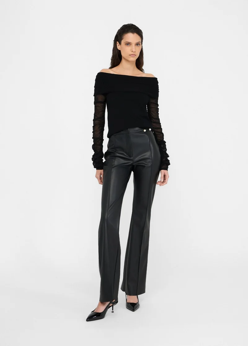 Coated Fabric Flared Trousers