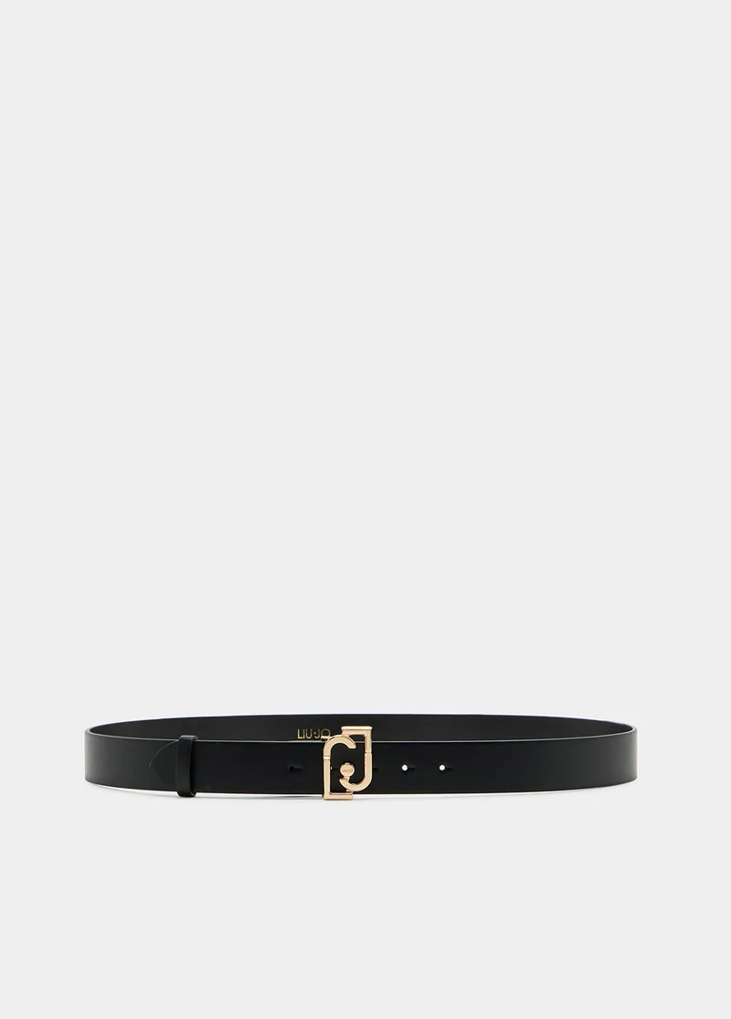 Belt with logo buckle