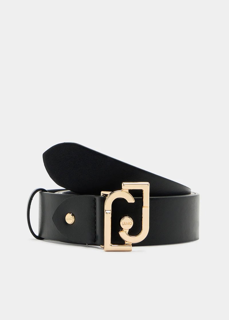 Belt with logo buckle