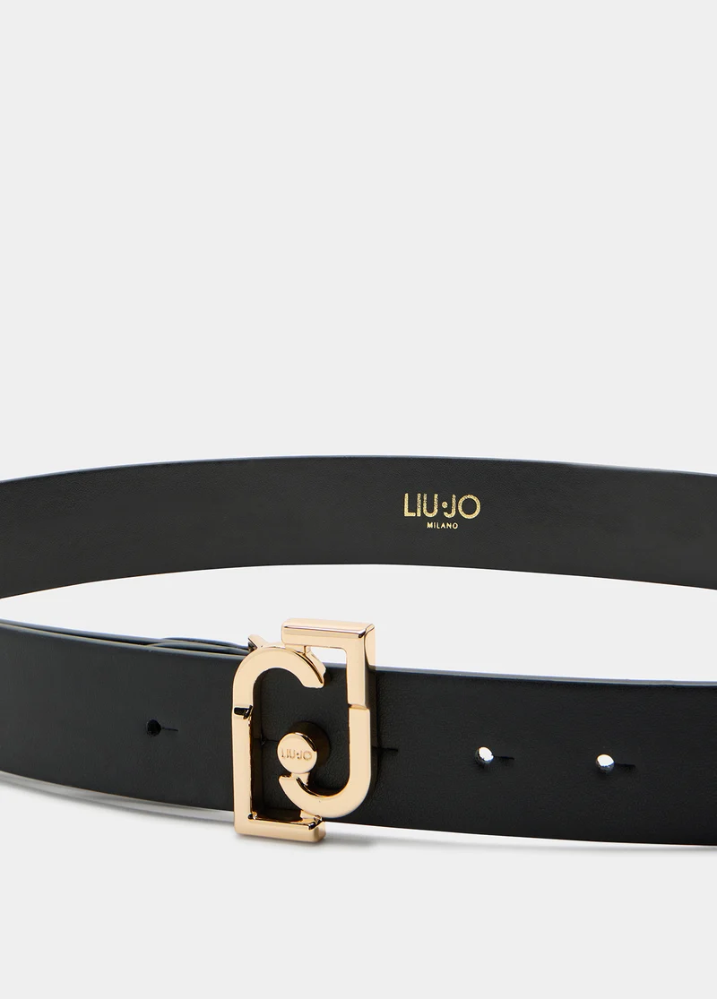 Belt with logo buckle