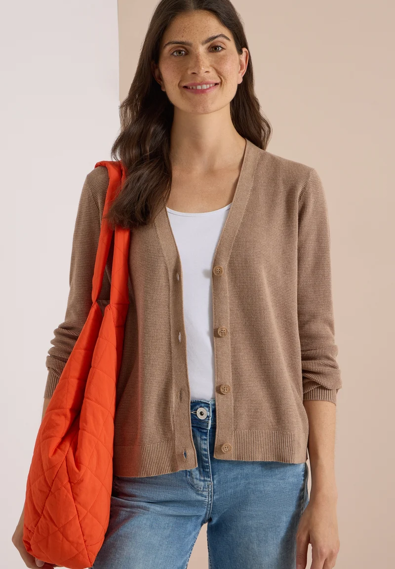 NOS_Structured V-Neck Cardigan, creamy mocha melange