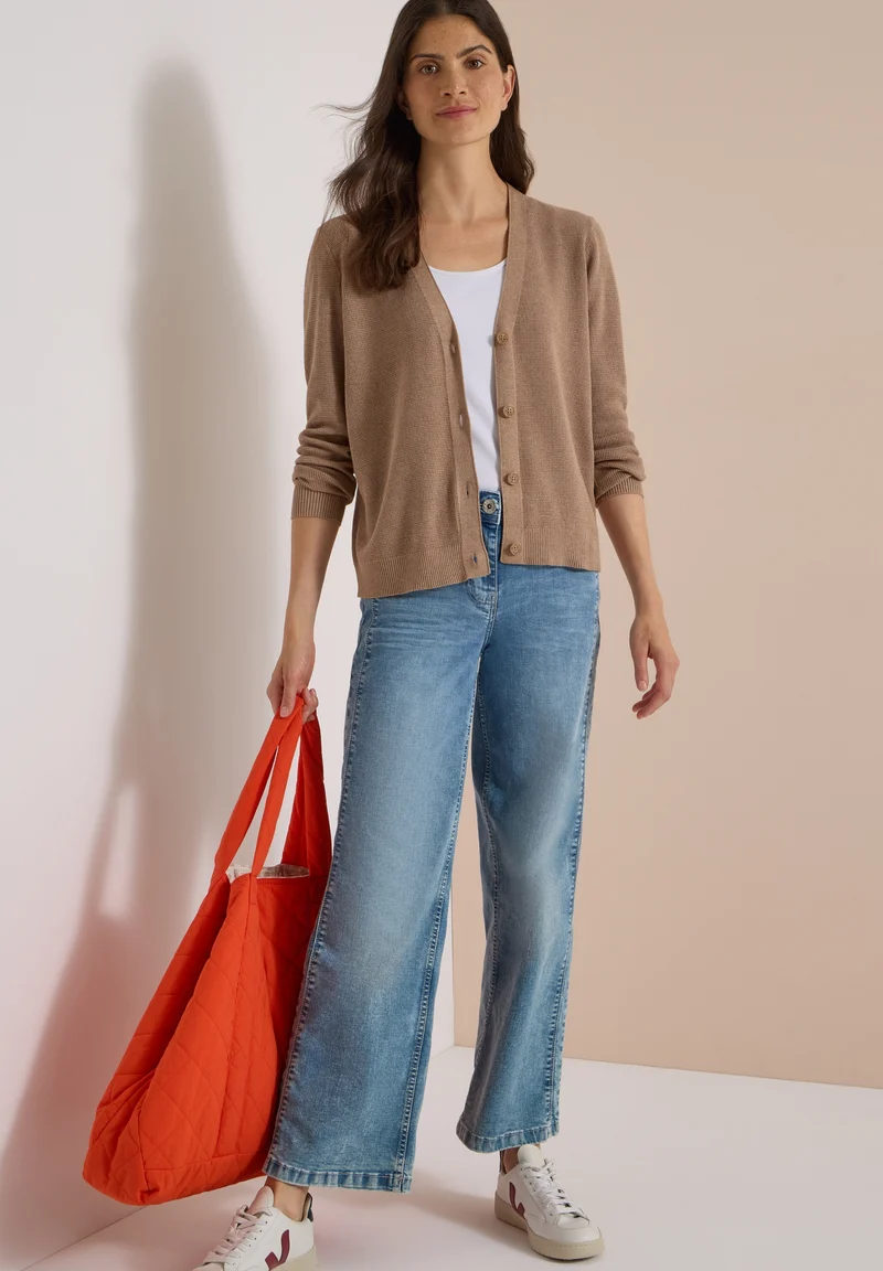 NOS_Structured V-Neck Cardigan, creamy mocha melange