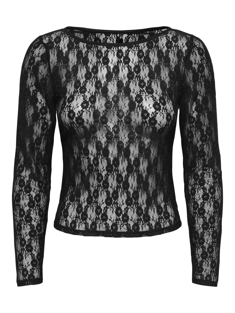 ONLNIKITA L/S BOATNECK LACE TOP BOX, Black