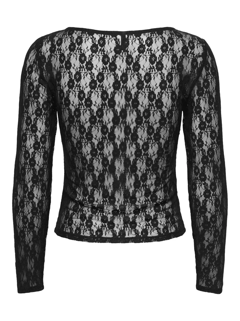 ONLNIKITA L/S BOATNECK LACE TOP BOX, Black