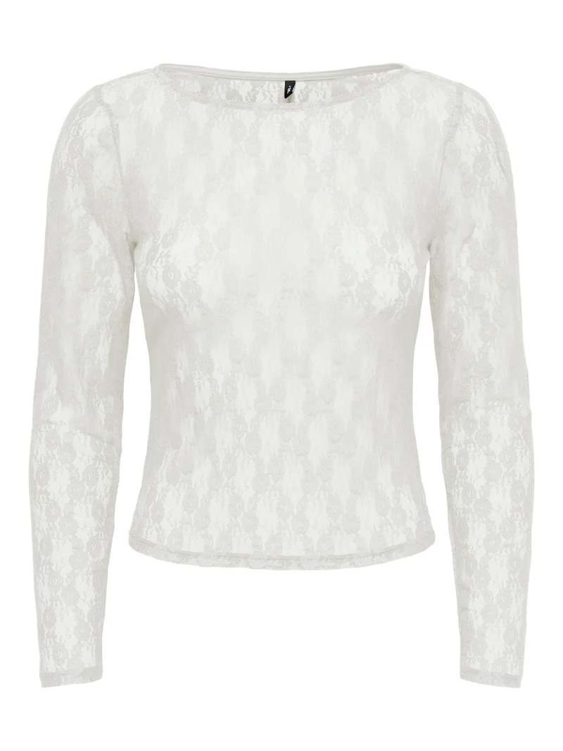 ONLNIKITA L/S BOATNECK LACE TOP BOX, Cloud Dancer